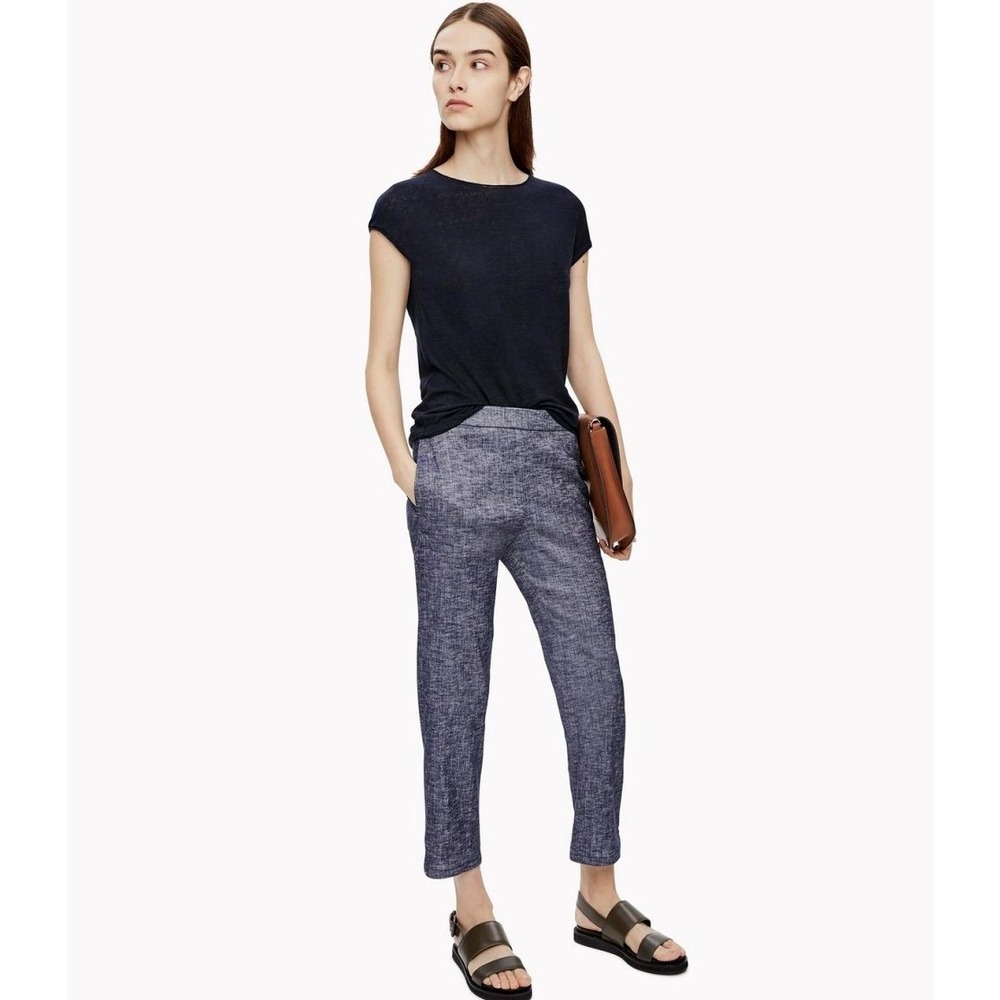 Theory Thorina Tierra Wash Linen Cropped Pants Deep Denim NWT Size 4 $285 - Picture 3 of 16
